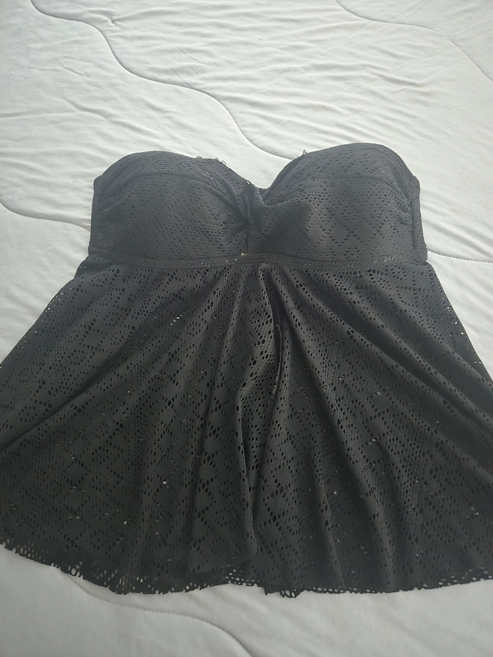 Strapless Black Eyelet Tankini Top